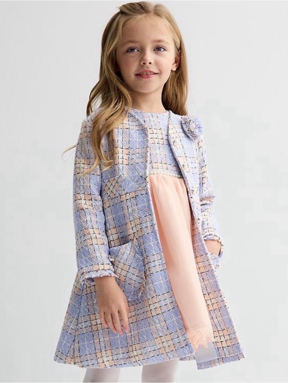 BlueBeri Boulevard Pink & Blue Dress and Matching Coat Set, size 5